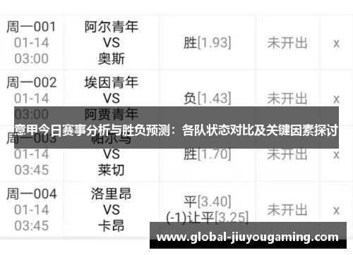 意甲今日赛事分析与胜负预测：各队状态对比及关键因素探讨